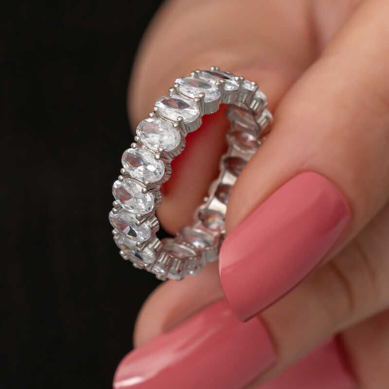 Silver Oval Stone Full Circle Women's Ring
