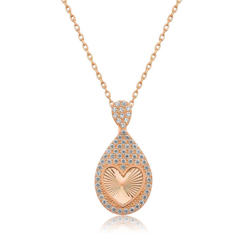 Collar de mujer con corazón de gota de rosa de plata