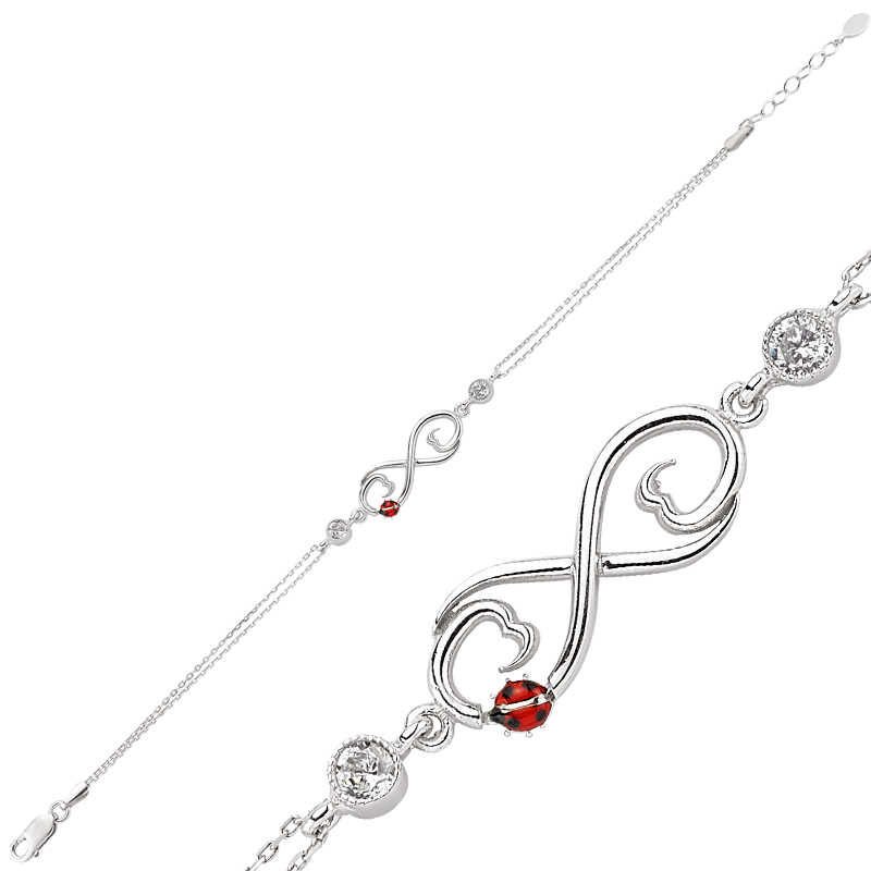 Pulsera de plata con infinito de mariquita para mujer