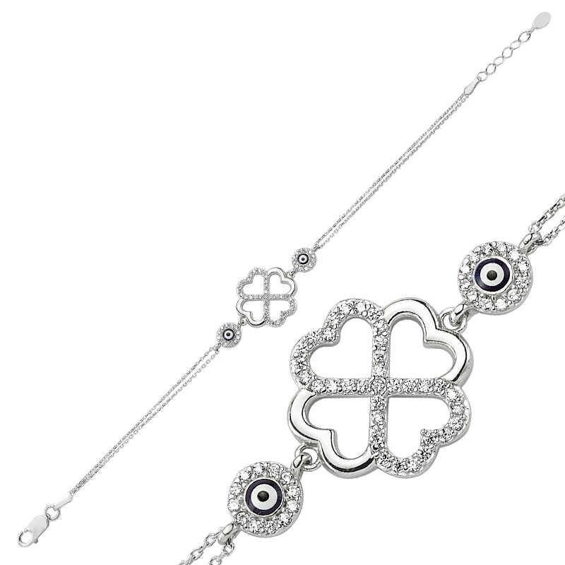 Silver Heart Clover Women's Bracelet