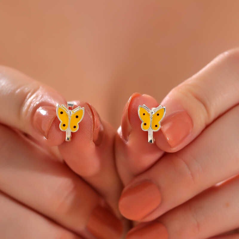 Silver Yellow Butterfly Kids Earrings