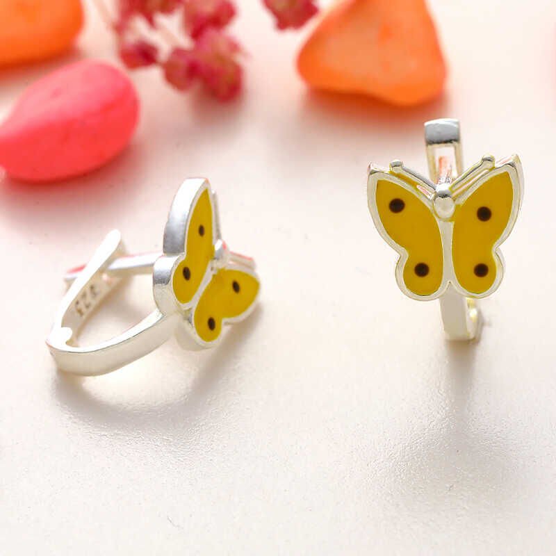 Silver Yellow Butterfly Kids Earrings