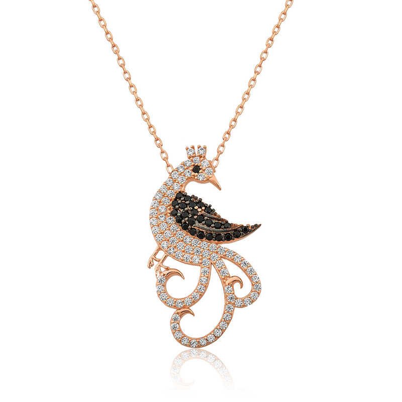 Collar de pavo real rosa de plata para mujer