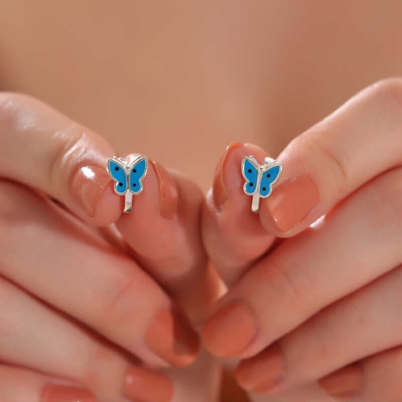 Silver Blue Butterfly Kids Earrings