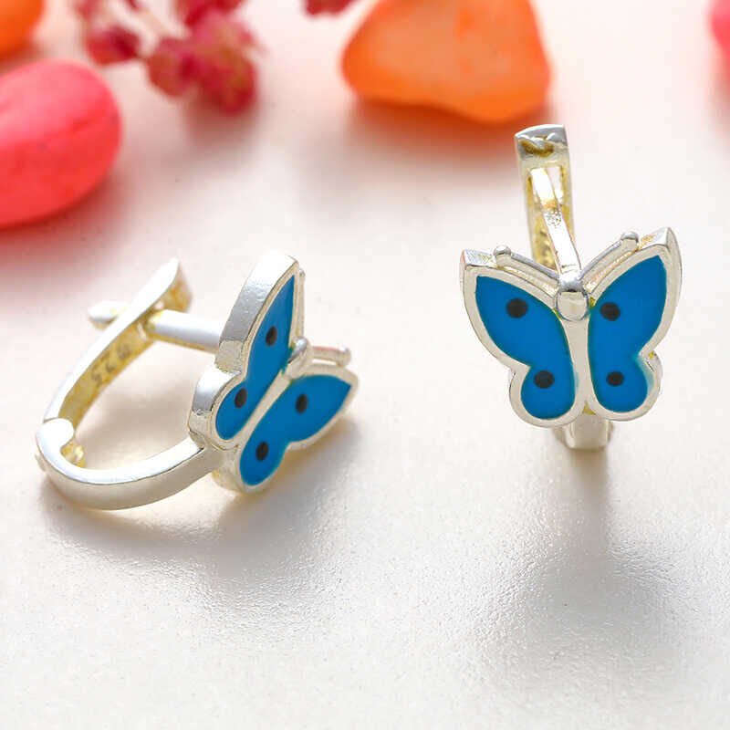 Silver Blue Butterfly Kids Earrings