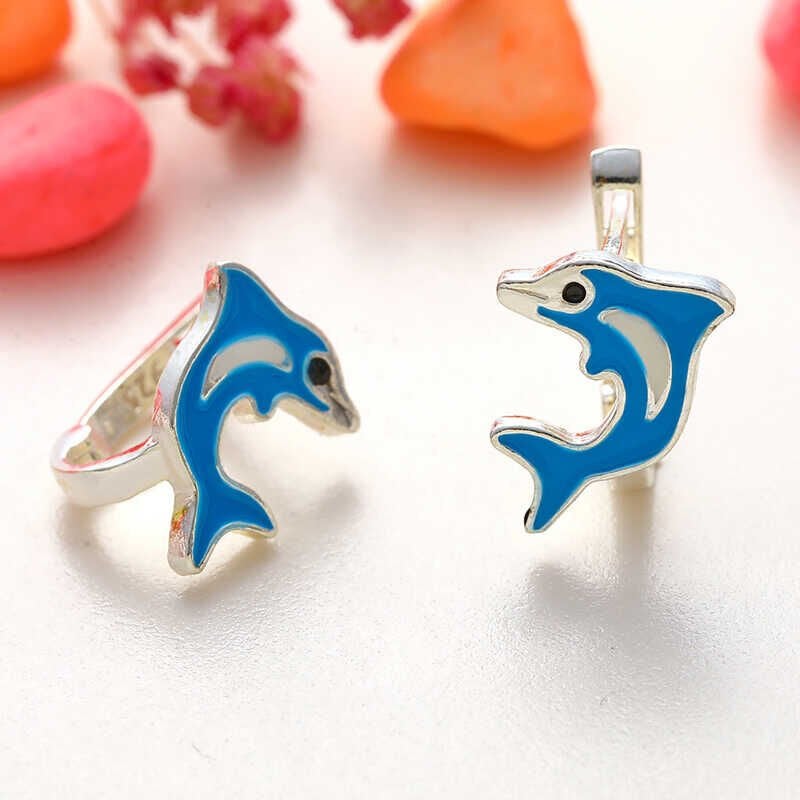 Silver Blue Dolphin Children's Earring