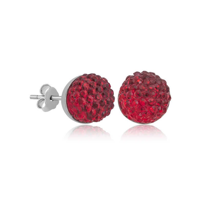 Silver Red Crystal Studded Women's Earrings