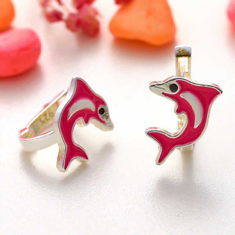Silver Pink Dolphin Kids Earrings