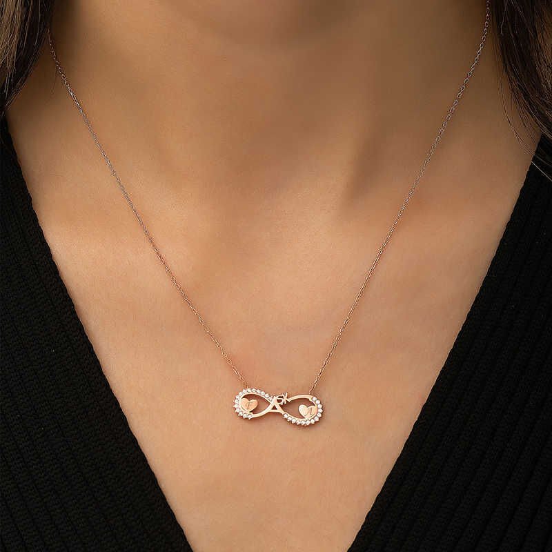Silver Rose Heart Infinite Love Necklace