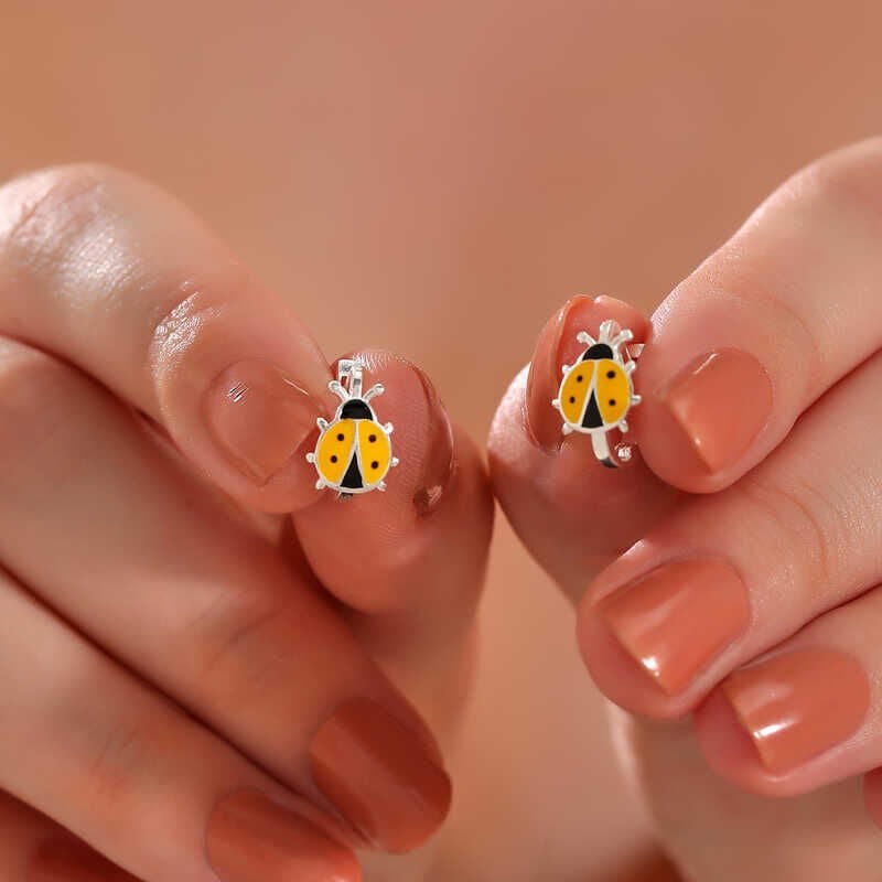 Silver Ladybug Kids Earrings