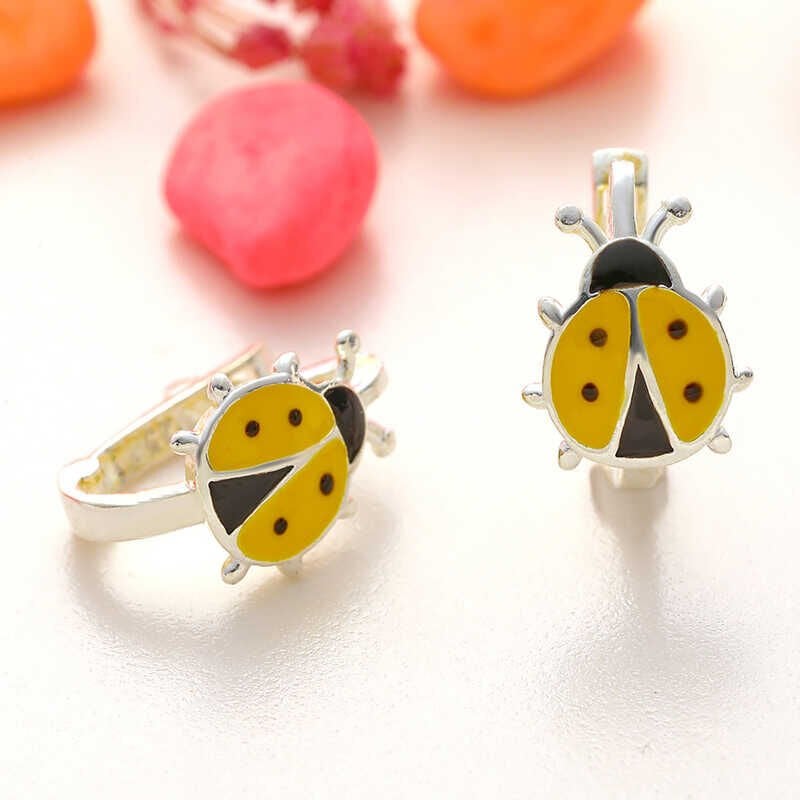 Silver Ladybug Kids Earrings