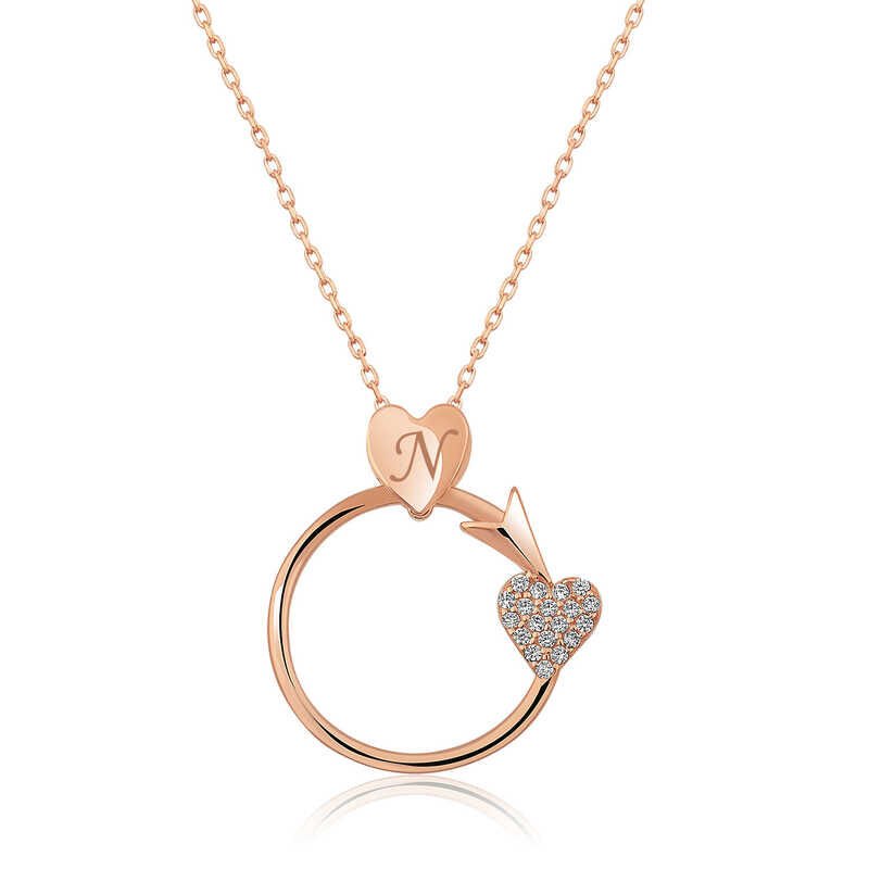 Silver Rose Arrow to Heart Necklace