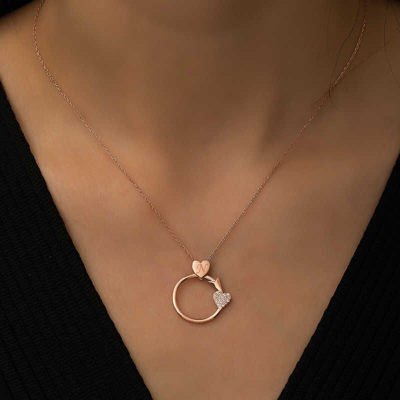 Silver Rose Arrow to Heart Necklace