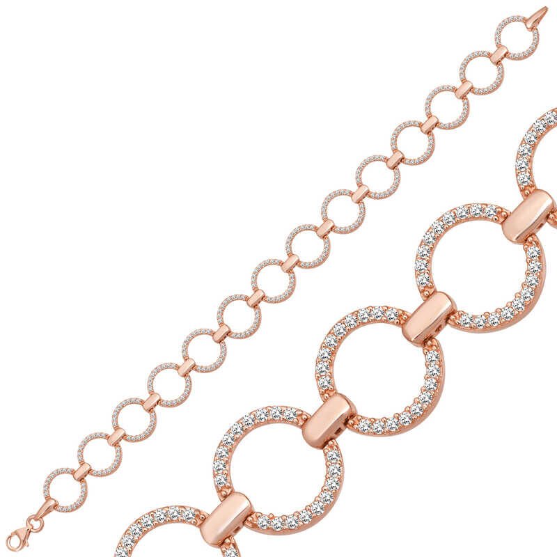 Pulsera de mujer con piedra redonda rosa de plata