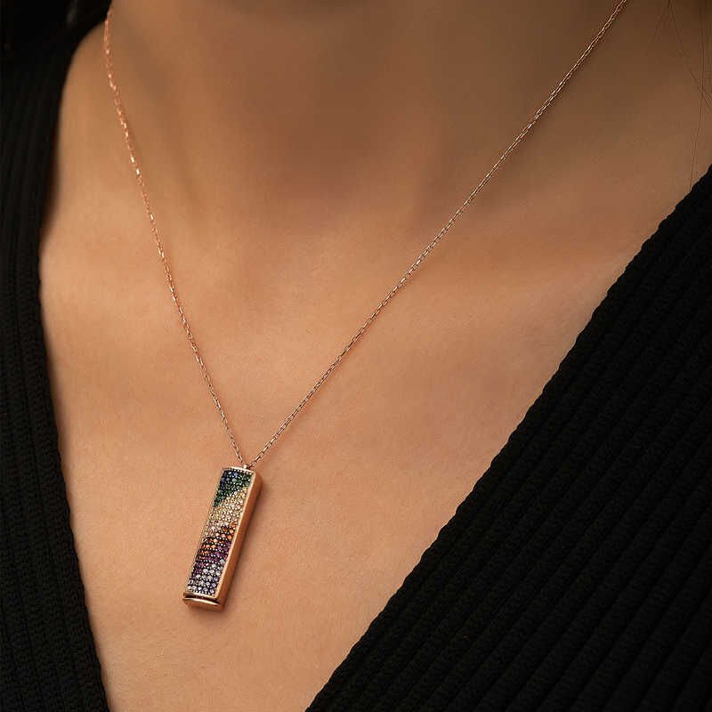Silver Rose Personalized Rainbow Necklace