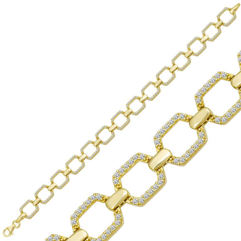 Pulsera de mujer con piedra cuadrada de plata y oro