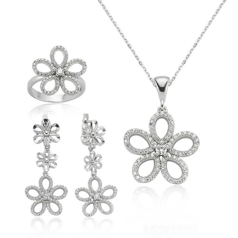 Conjunto de margaritas plateadas para dama