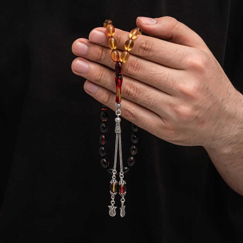 Silver Tassel Tightened Amber Prayer Beads