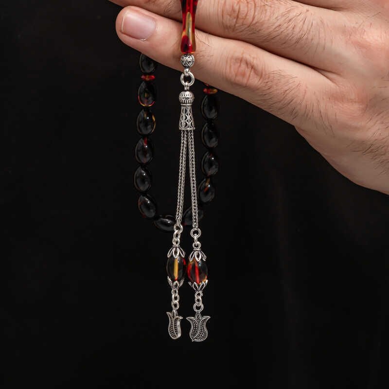 Silver Tassel Tightened Amber Prayer Beads