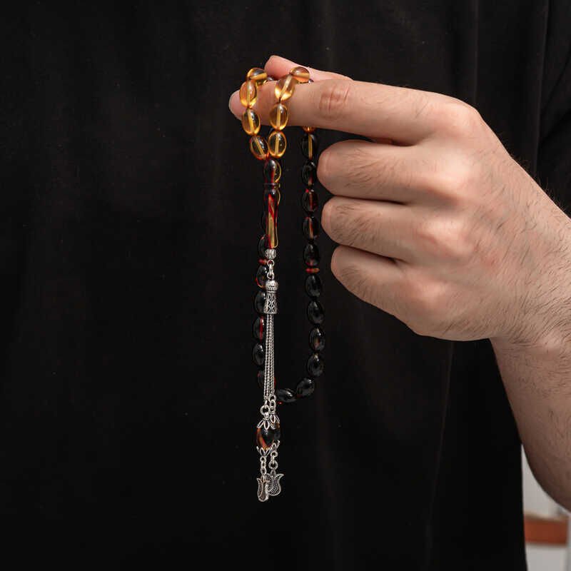 Silver Tassel Tightened Amber Prayer Beads