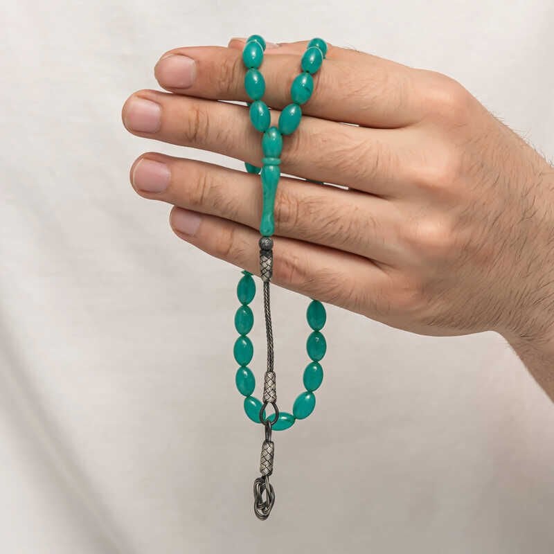 Silver Kazaz Tassel Tightened Amber Prayer Beads