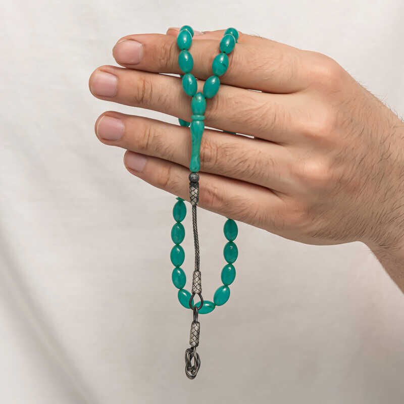 Silver Kazaz Tassel Tightened Amber Prayer Beads