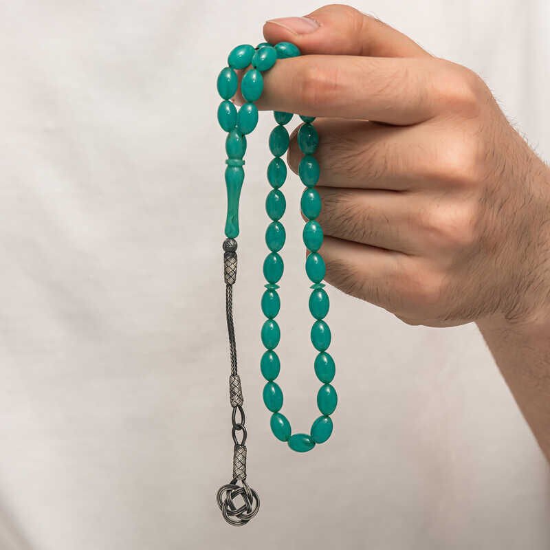 Silver Kazaz Tassel Tightened Amber Prayer Beads