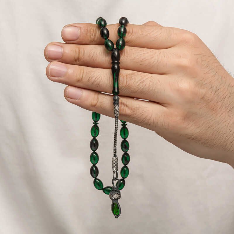Silver 1000 Carat Kazaz Tassel Tightened Amber Prayer Beads