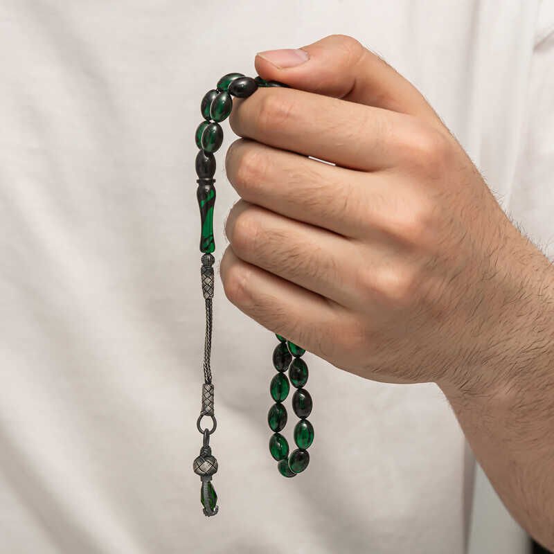 Silver 1000 Carat Kazaz Tassel Tightened Amber Prayer Beads