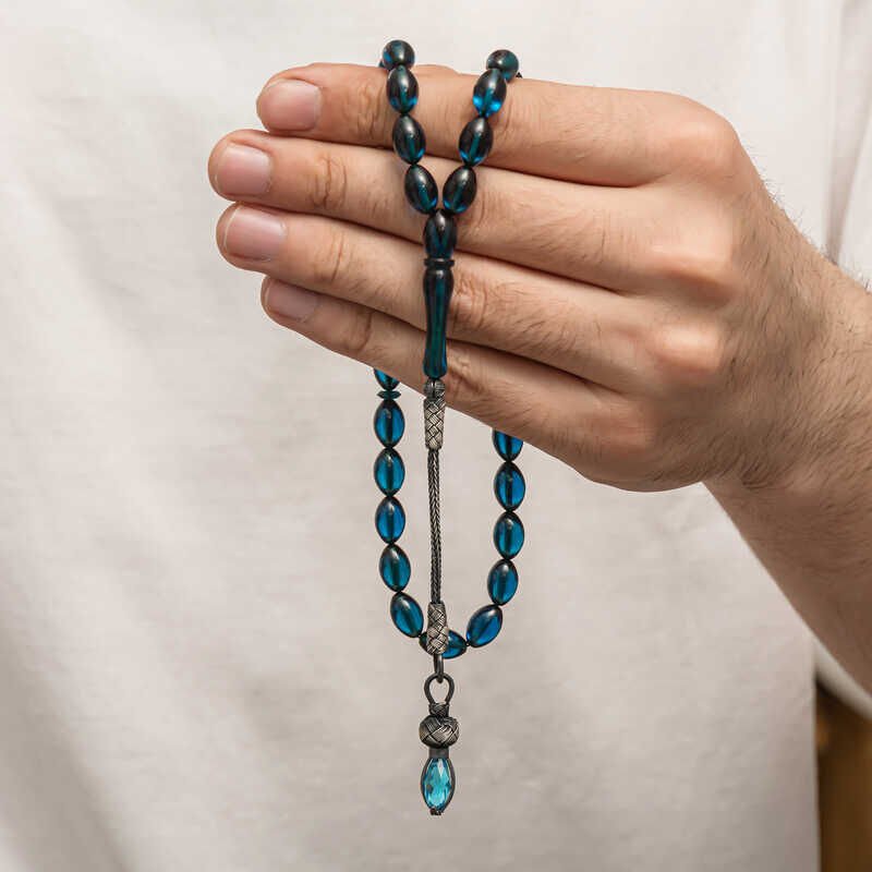Silver 1000 Carat Kazaz Tassel Tightened Amber Prayer Beads