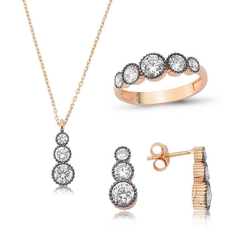 Silver Diamond Model 5 Stone Women's Set