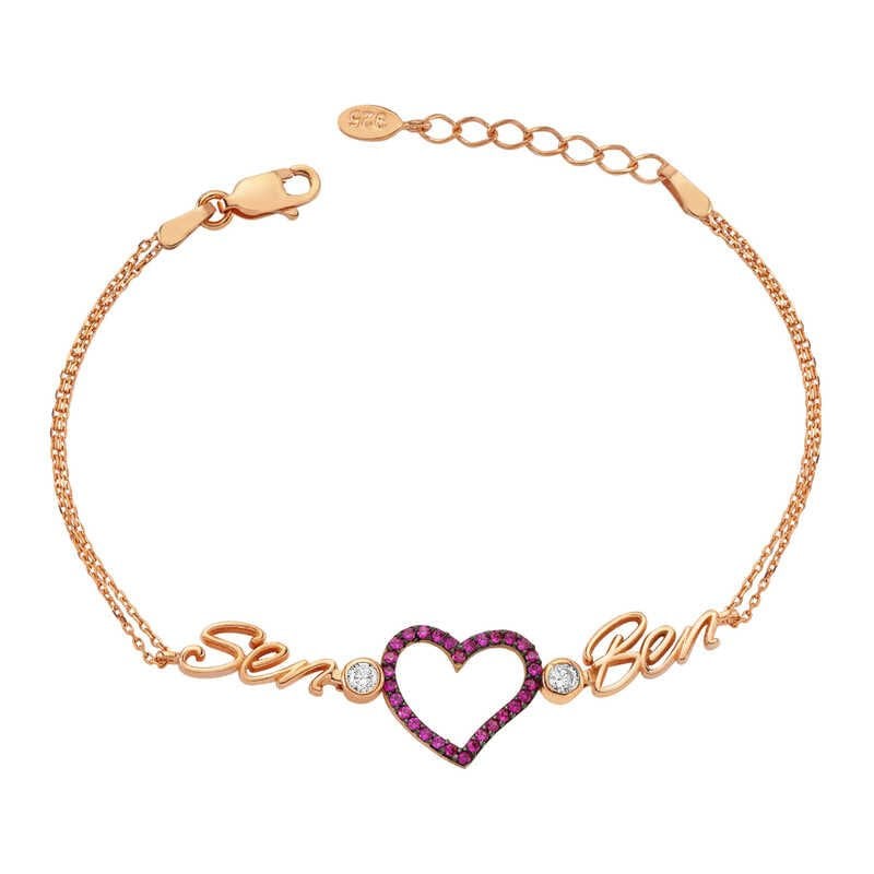 Pulsera de plata con corazón rosa 