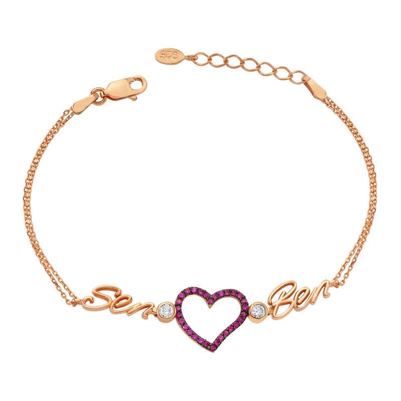 Pulsera de plata con corazón rosa 