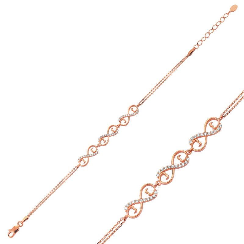 Silver Rose Three Heart Infinity Women's Bracelet