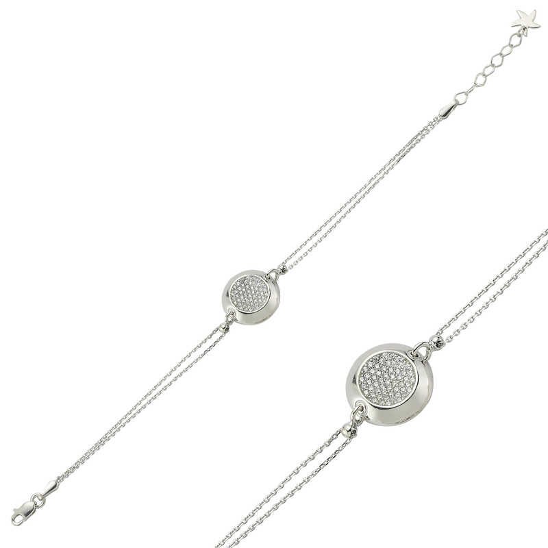 Silver White Stone Round Women's Bracelet