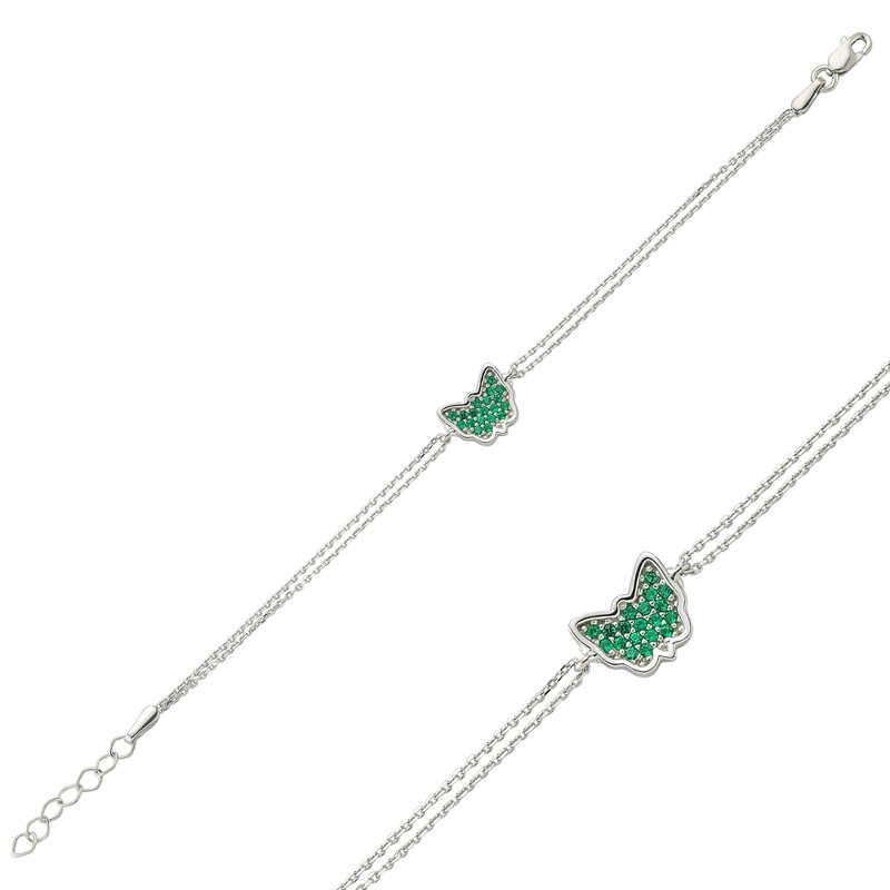 Silver Green Butterfly Women's Bracelet