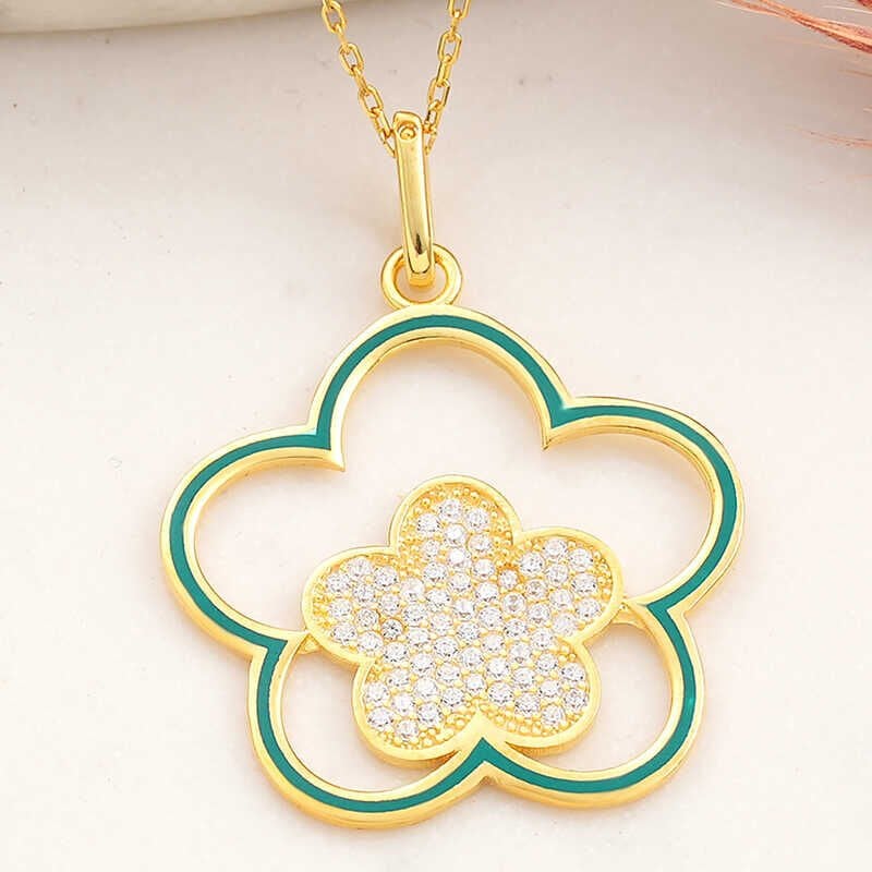 Silver Gold Flower Patterned Women's Necklace