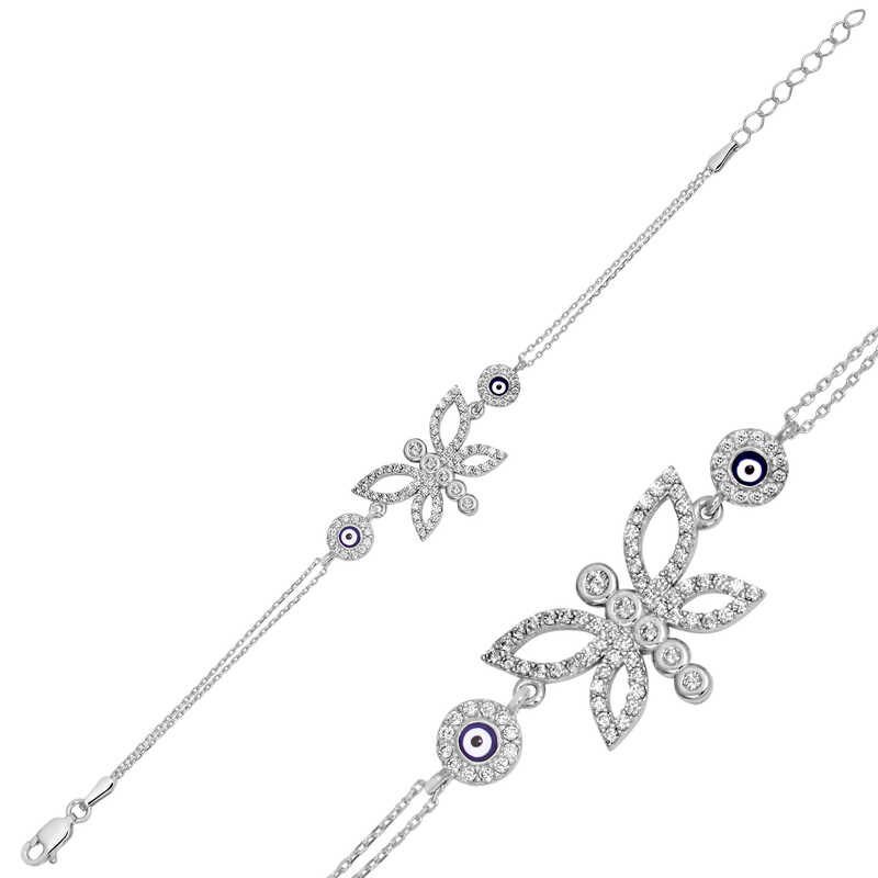Silver Evil Eye Butterfly Women's Bracelet