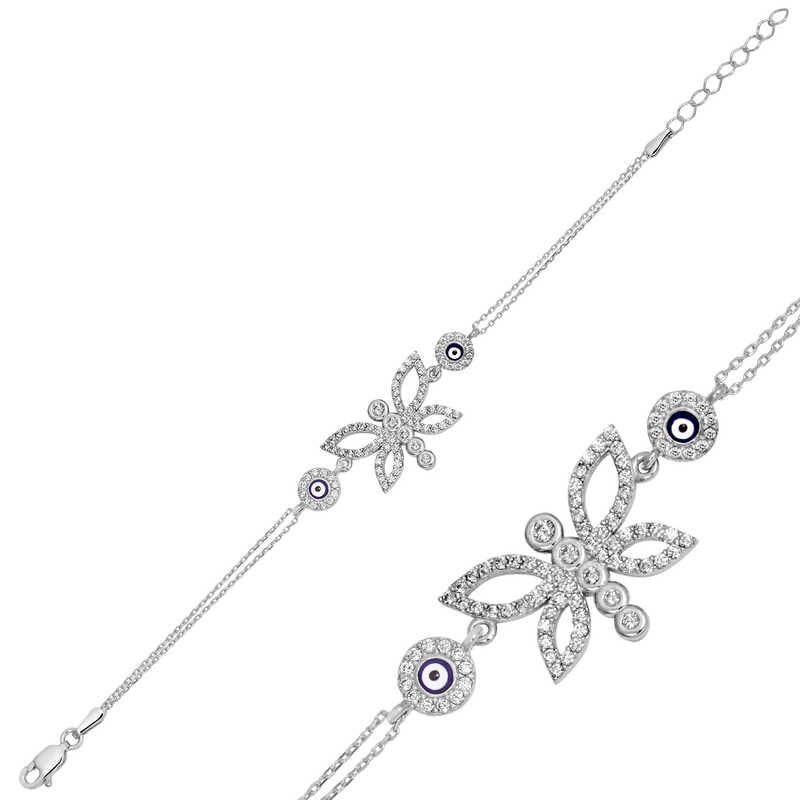 Silver Evil Eye Butterfly Women's Bracelet