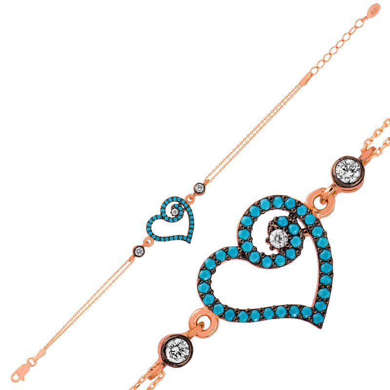 Silver Rose Blue Heart Women's Bracelet