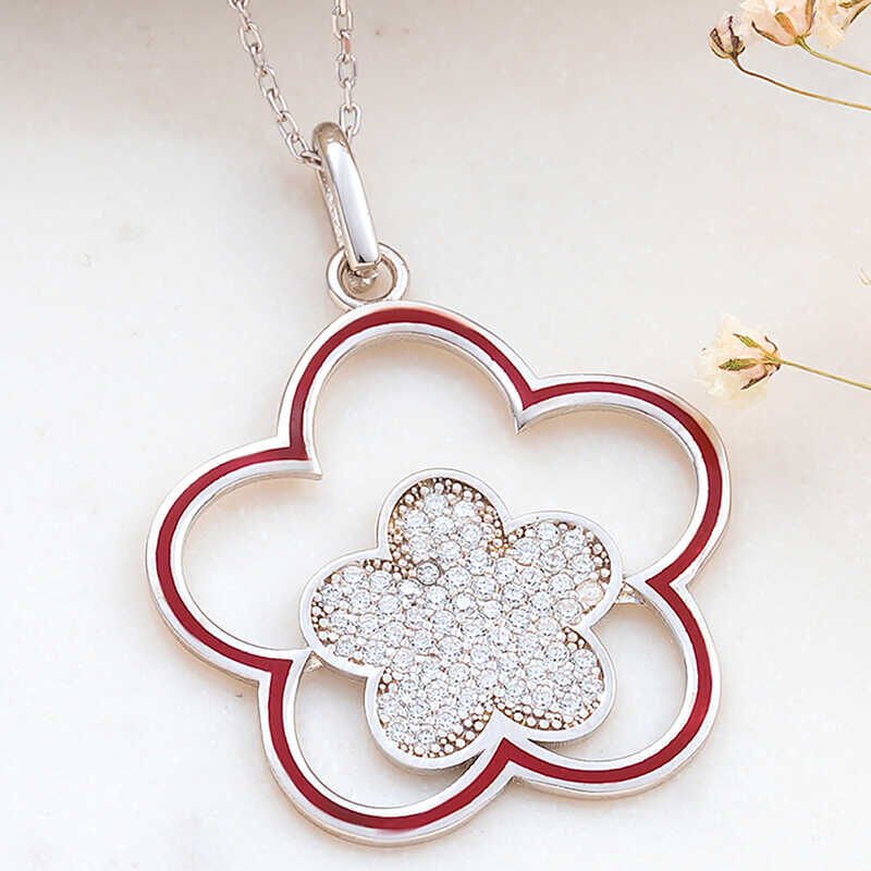 Silver Flower Patterned Women's Necklace