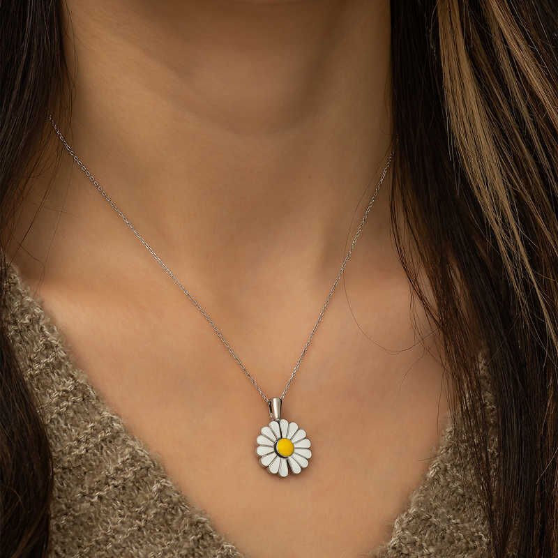 Silver Personalized Daisy Necklace