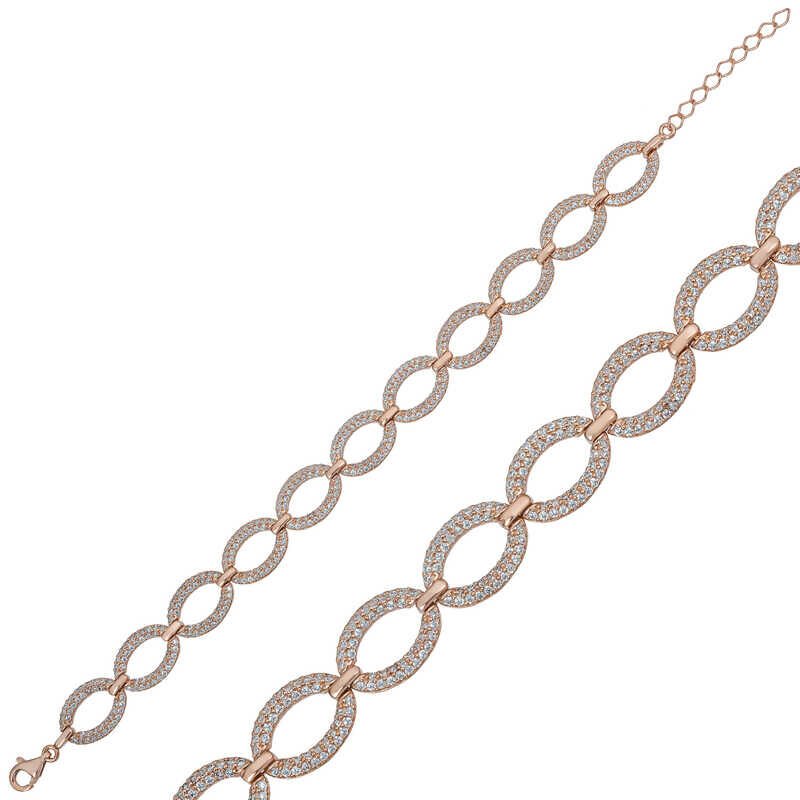 Silver Rose Oval Stone Women's Bracelet