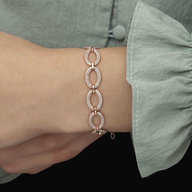 Silver Rose Oval Stone Women's Bracelet