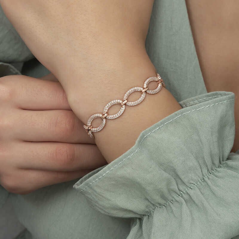 Silver Rose Oval Stone Women's Bracelet