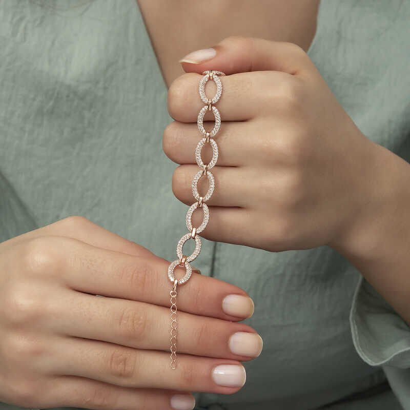 Silver Rose Oval Stone Women's Bracelet