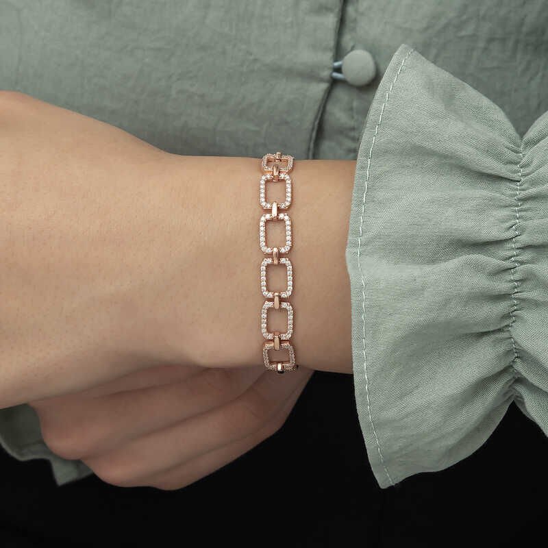 Silver Rose Square Stone Women's Bracelet