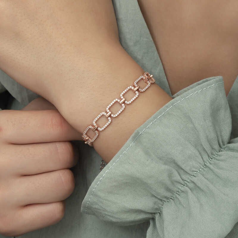 Silver Rose Square Stone Women's Bracelet