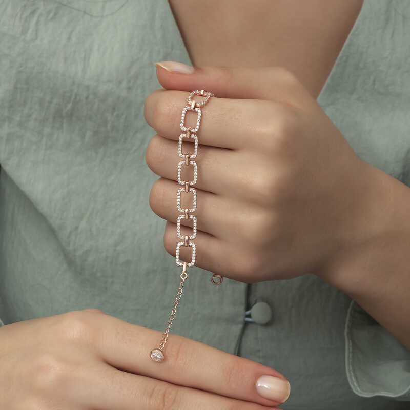 Silver Rose Square Stone Women's Bracelet
