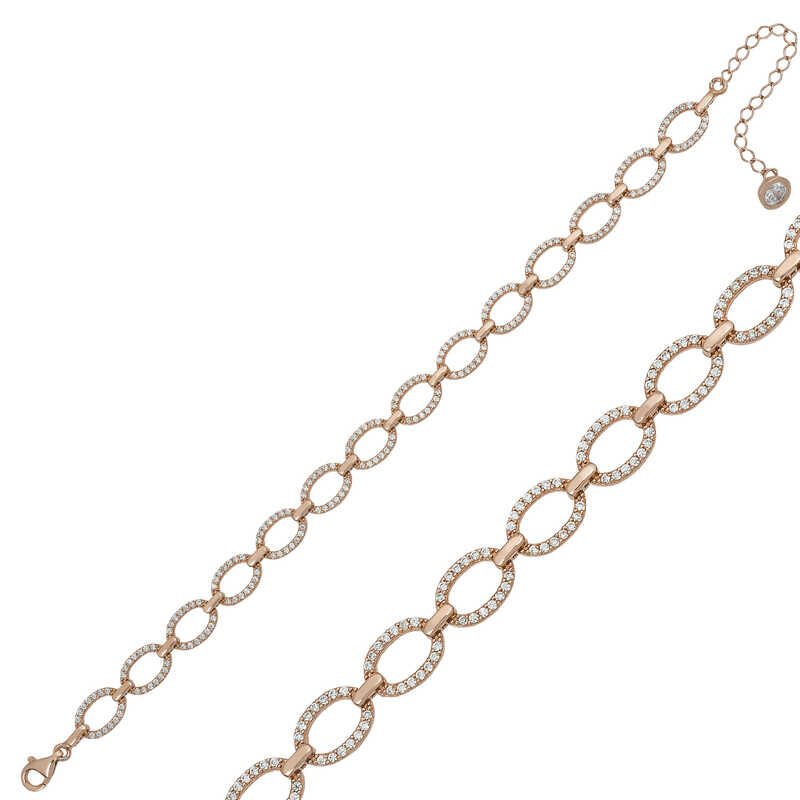Silver Rose Oval Stone Women's Bracelet